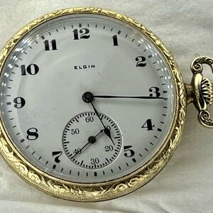 Elgin Gold Filled Case Vintage 12S 7 Jewel Pocket Watch Sidewind
